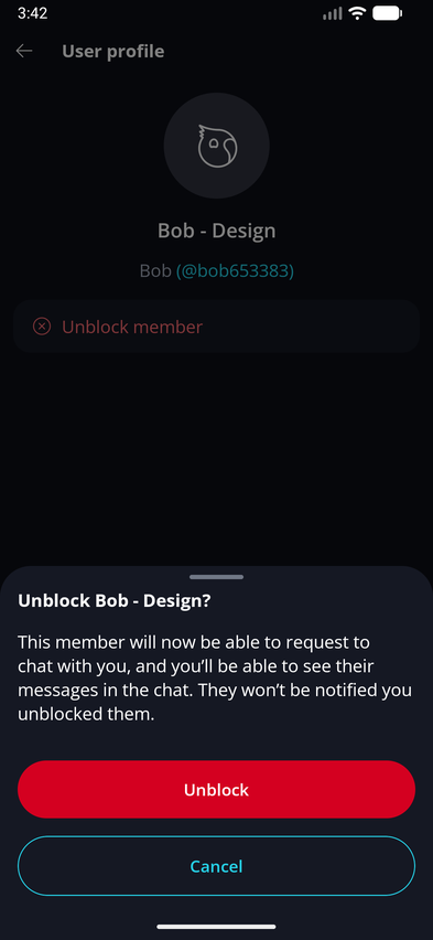 Blocked Members π« Β· Mobile Confirm in the Unblock sheet, or tap Cancel to keep the member blocked.